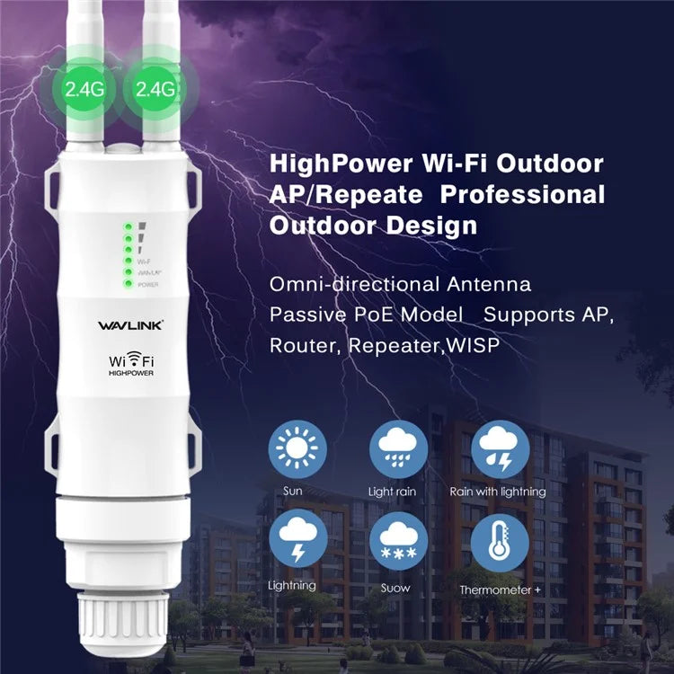 WAVLINK WN570HN2 300Mbps High Power Outdoor Router with PoE Powered WAN / LAN Ports Weatherproof / AP / Repeater Mode