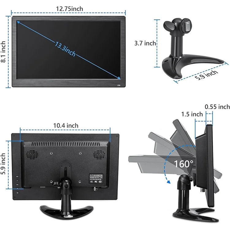RX-103A 13.3" Full HD Monitor 1366x768 LED Display Screen with Remote Control