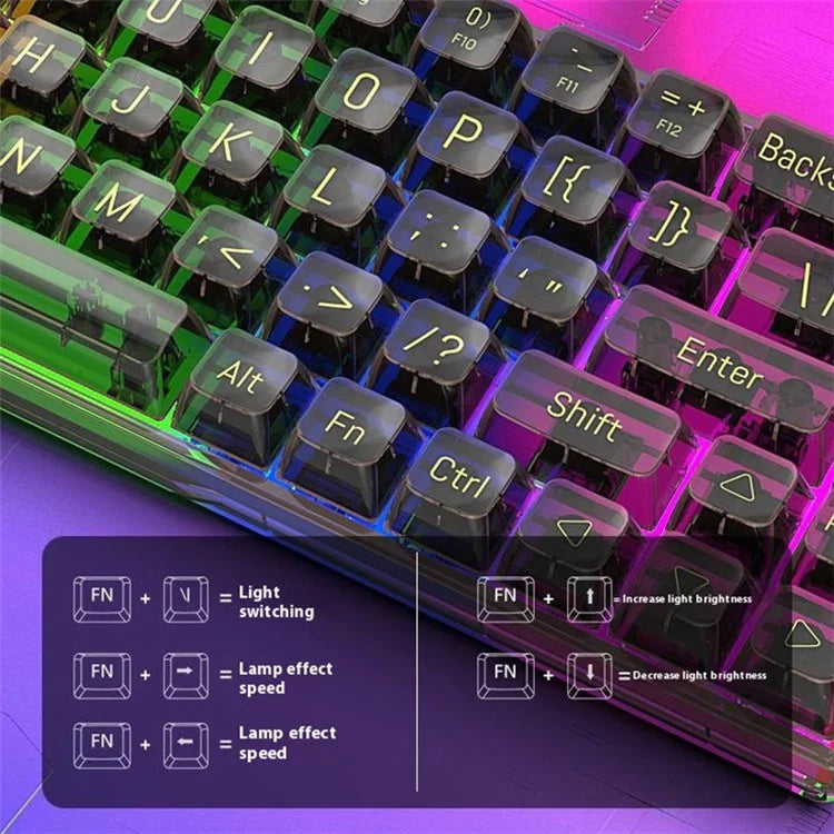 Y-FRUITFUL K60 68 Keys Type-C Wired Mechanical Keyboard RGB Light Transparent Keycaps Gaming Keyboard
