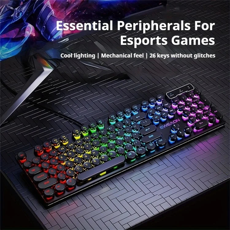EWEADN GX30 Retro Punk Computer Laptop Keyboard USB Wired Backlit Gaming Keyboard