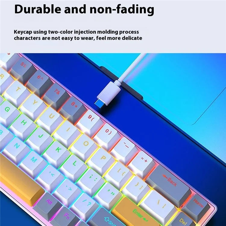 Y-FRUITFUL K68 Color Splicing Wired Keyboard 68-Key RGB Backlit Computer Office Gaming Keyboard