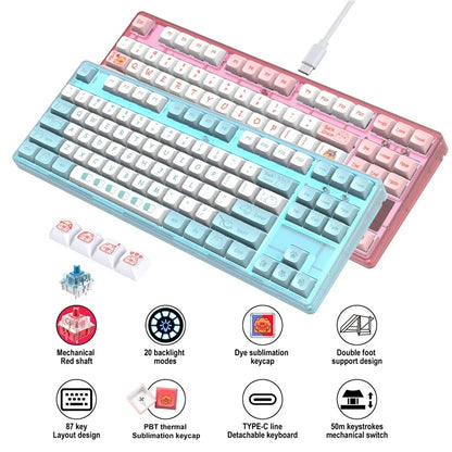 HXSJ L600 Cartoon Pattern 87-Key Mechanical Keyboard Ergonomic Wired Gaming Keyboard