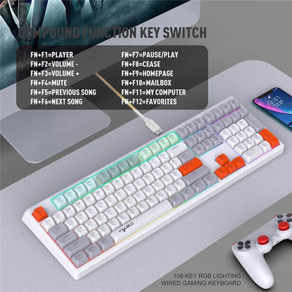 HXSJ V300 Mechanical Gaming Keyboard 108 Keys RGB Streamer Adjustable Backlit Wired Keyboard