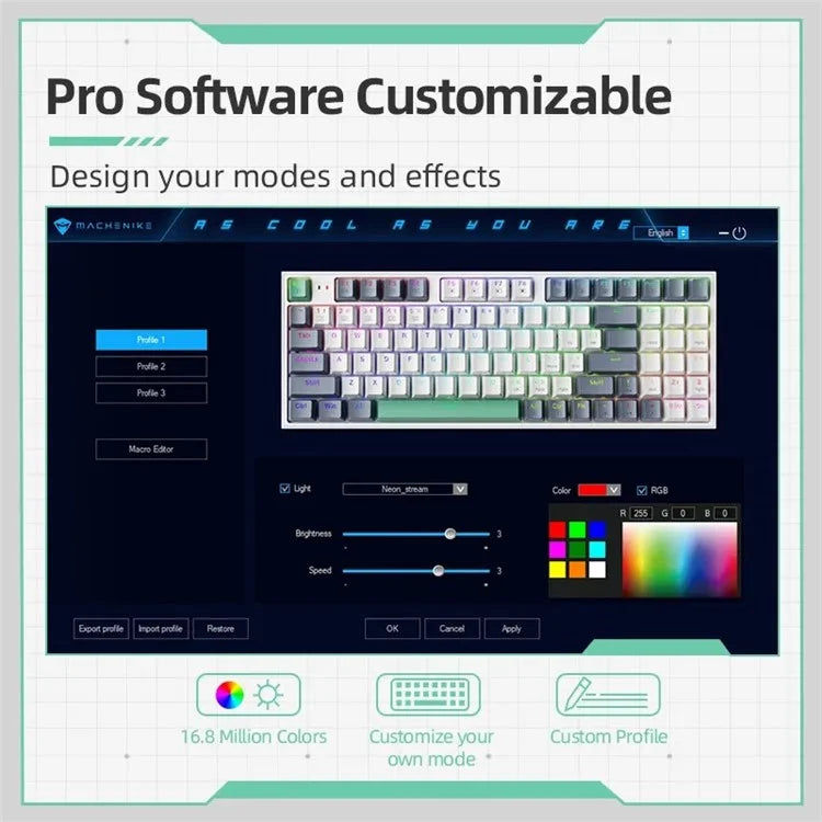 MACHENIKE K500-94 Wired Gaming Keyboard RGB Backlight Mechanical Feel Ergonomic Keyboard