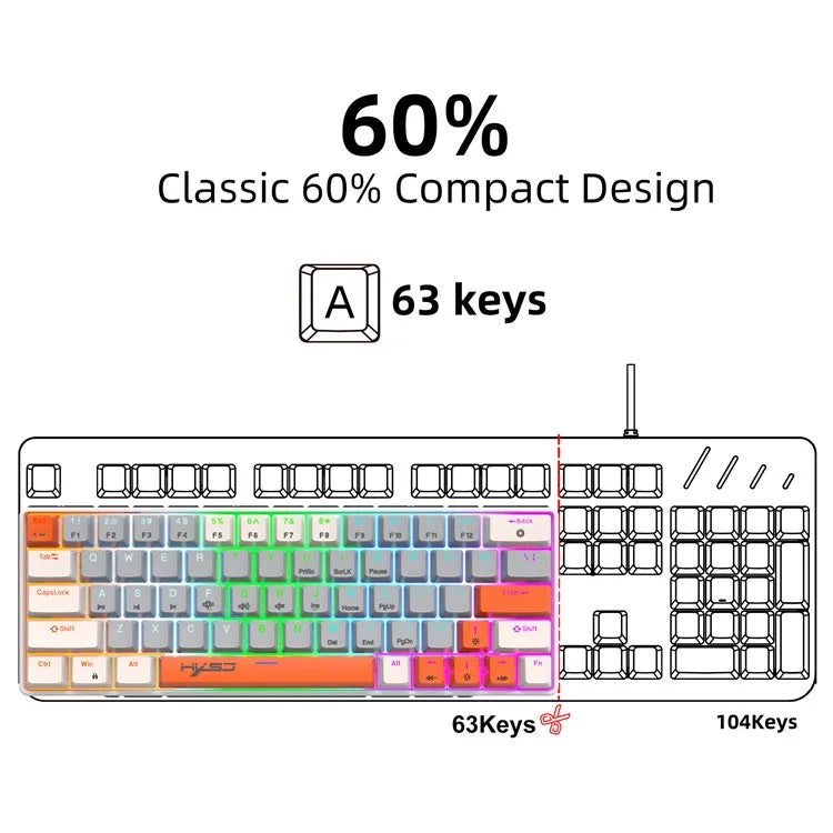HXSJ V500 Mechanical Wired Keyboard 63 Keys Gaming Keyboard with Backlight Effect