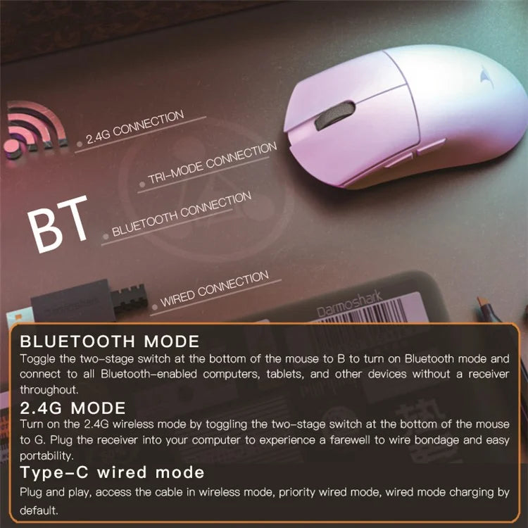 DARMOSHARK M3 Pro Tri-Mode 2.4G / USB-C / Bluetooth Mouse Wireless Gaming Mouse PAW3395 Chip for Laptop PC