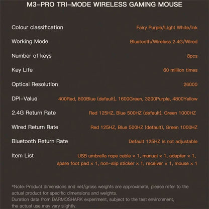 DARMOSHARK M3 Pro Tri-Mode 2.4G / USB-C / Bluetooth Mouse Wireless Gaming Mouse PAW3395 Chip for Laptop PC