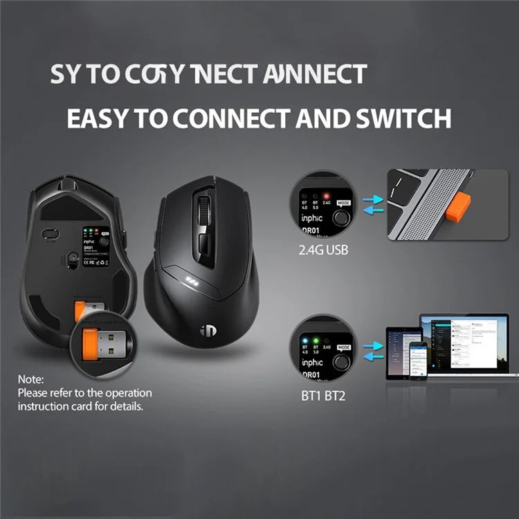 INPHIC DR01 Bluetooth 4.0 / Bluetooth 5.0 / 2.4G Wireless Mouse Computer Laptop Ergonomics Mice