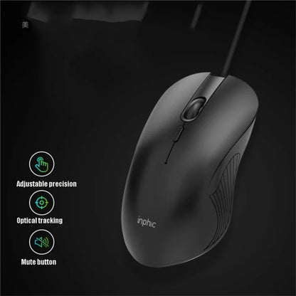 INPHIC PB1 USB Wired Business Office Gaming Mouse Mute Macro Programming Computer Laptop Mice