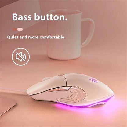 INPHIC B8 USB Wired Mouse for Girls Women 7200DPI 6 Key Mute Gaming Mouse for Laptop PC - Pink