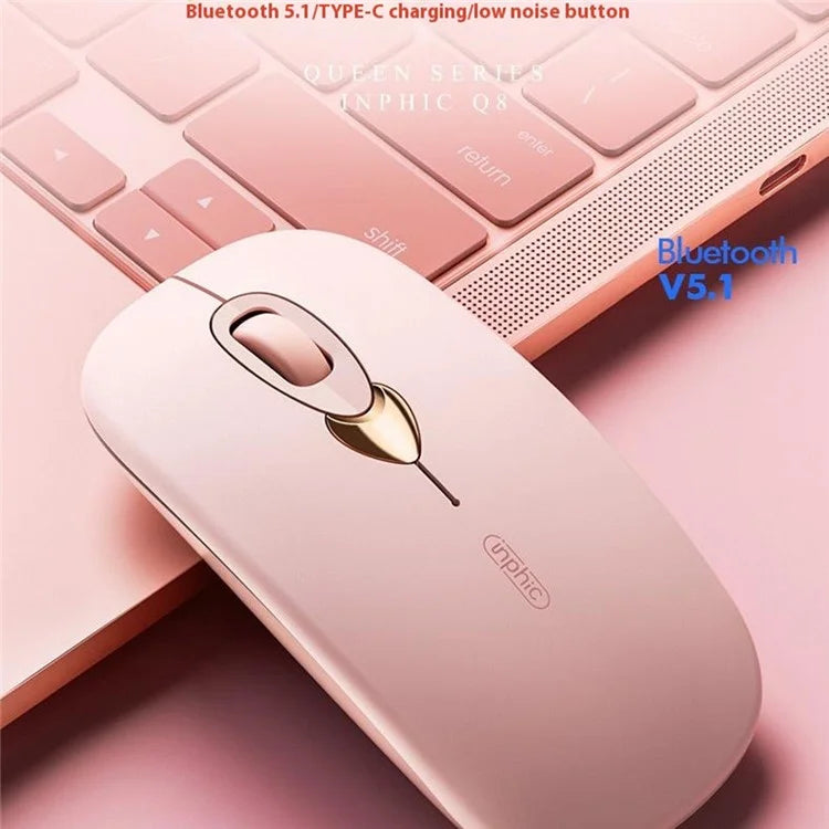 INPHIC Q8 Wireless Bluetooth Mouse for Women 1600DPI Rechargeable Mute Mouse for Laptop PC