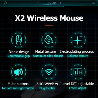 INPHIC X2 3 Modes Mouse Wireless Bluetooth 4.0  /  5.0 Mouse 2400DPI Rechargeable Mice with Light for Laptop