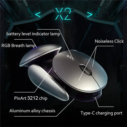INPHIC X2 3 Modes Mouse Wireless Bluetooth 4.0  /  5.0 Mouse 2400DPI Rechargeable Mice with Light for Laptop