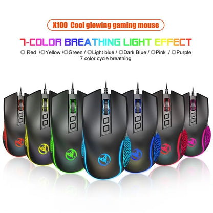 HXSJ X100 USB Wired Gaming Mouse 3600DPI Colorful Light Computer Laptop Mice