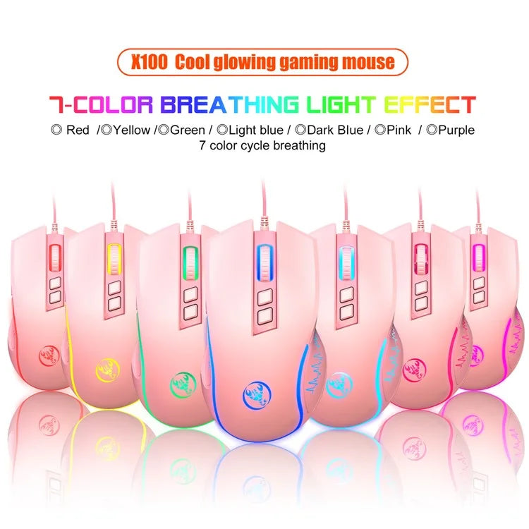 HXSJ X100 USB Wired Gaming Mouse 3600DPI Colorful Light Computer Laptop Mice
