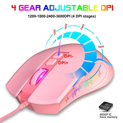 HXSJ X100 USB Wired Gaming Mouse 3600DPI Colorful Light Computer Laptop Mice