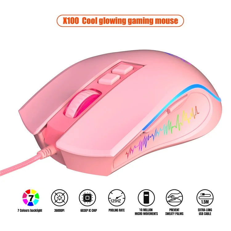 HXSJ X100 USB Wired Gaming Mouse 3600DPI Colorful Light Computer Laptop Mice