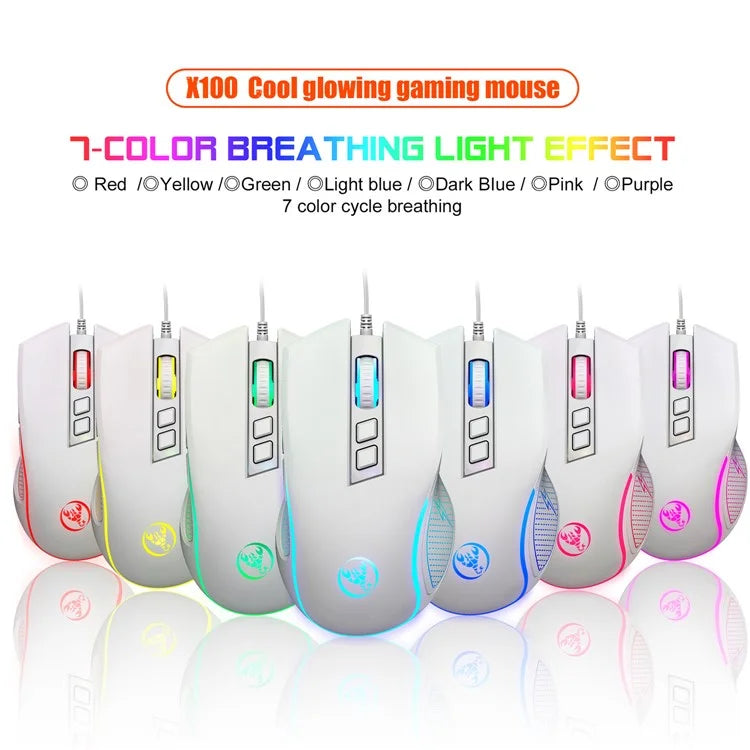 HXSJ X100 USB Wired Gaming Mouse 3600DPI Colorful Light Computer Laptop Mice