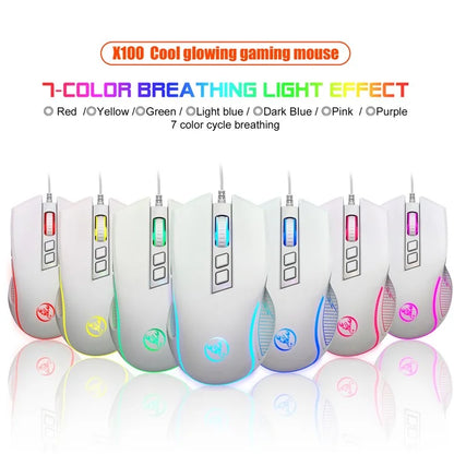HXSJ X100 USB Wired Gaming Mouse 3600DPI Colorful Light Computer Laptop Mice