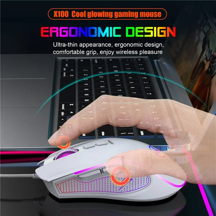 HXSJ X100 USB Wired Gaming Mouse 3600DPI Colorful Light Computer Laptop Mice