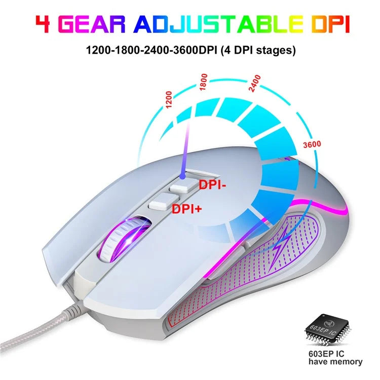 HXSJ X100 USB Wired Gaming Mouse 3600DPI Colorful Light Computer Laptop Mice