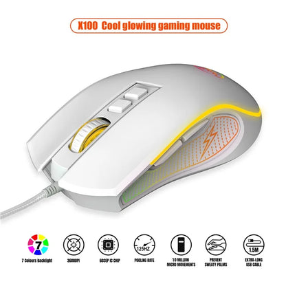 HXSJ X100 USB Wired Gaming Mouse 3600DPI Colorful Light Computer Laptop Mice
