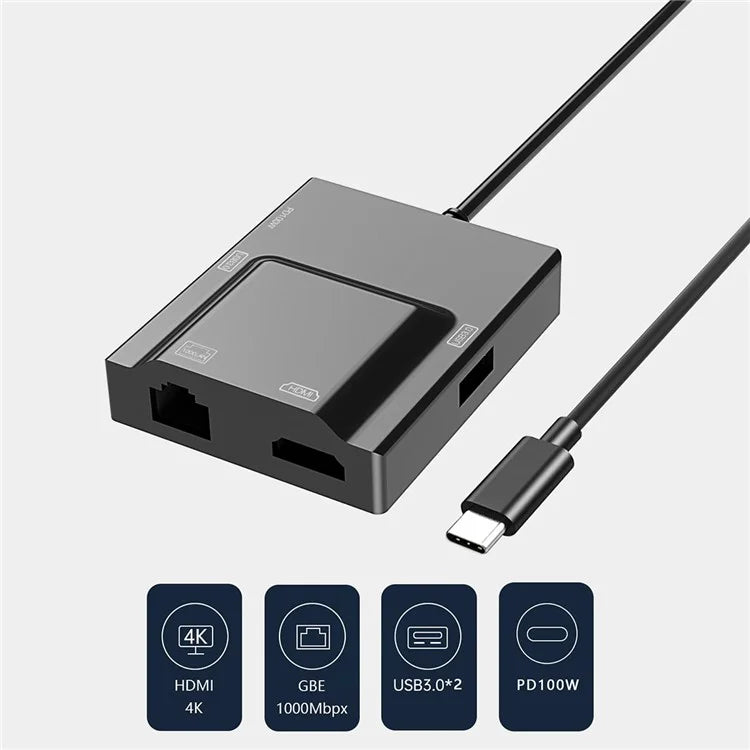 NK-3057HDMI USB-C Hub Adapter to 2xUSB 3.0+HD+Type-C+RJ45 Converter for Laptop
