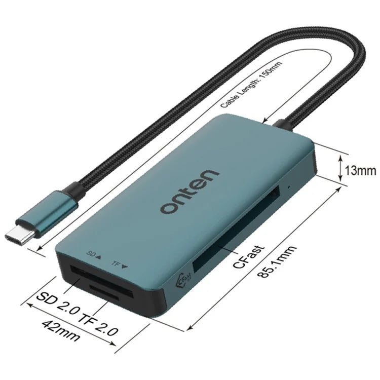 ONTEN C15 Type-C Card Reader Data Reading Converter Plug and Play for SD+Cfast+TF Cards