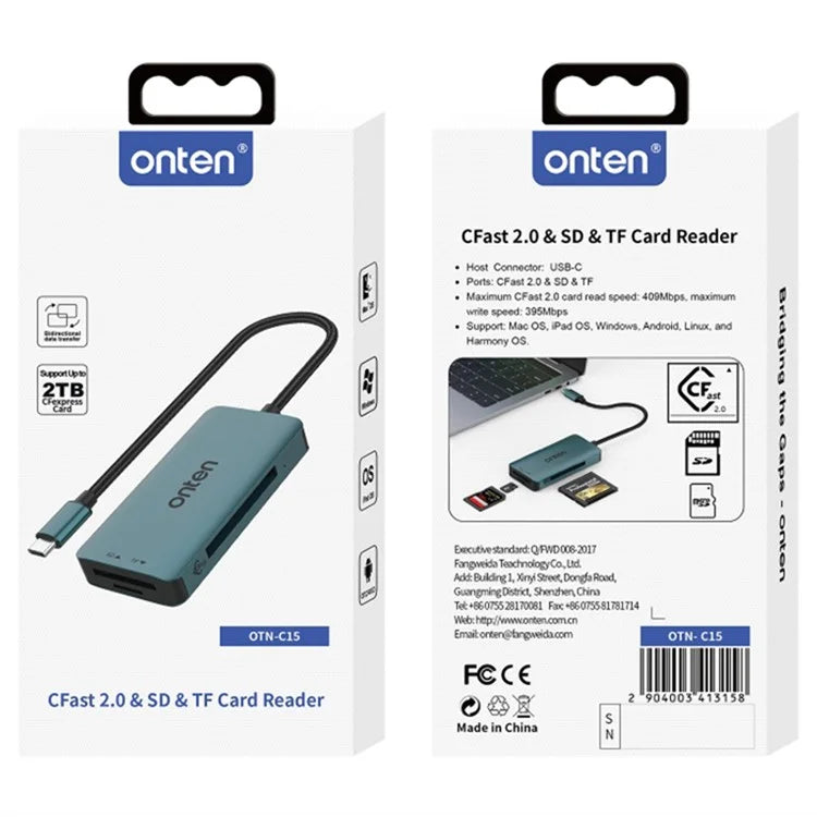 ONTEN C15 Type-C Card Reader Data Reading Converter Plug and Play for SD+Cfast+TF Cards