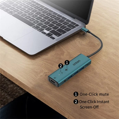 ONTEN UC123+ 15cm Cable Type-C to HD+3xUSB3.0+USB-C+3.5mm Ports USB Hub Adapter with Buttons