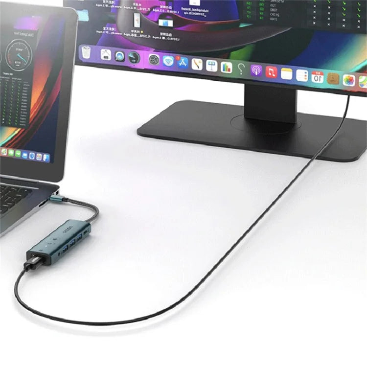 ONTEN UC123+ 15cm Cable Type-C to HD+3xUSB3.0+USB-C+3.5mm Ports USB Hub Adapter with Buttons