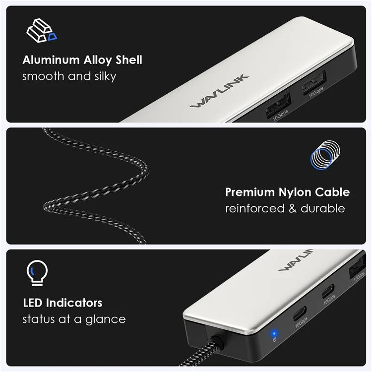 WAVLINK UH30420 Aluminum Alloy USB Hub 4-Port 10Gbps High Speed ??USB3.2 Gen2 Distributor
