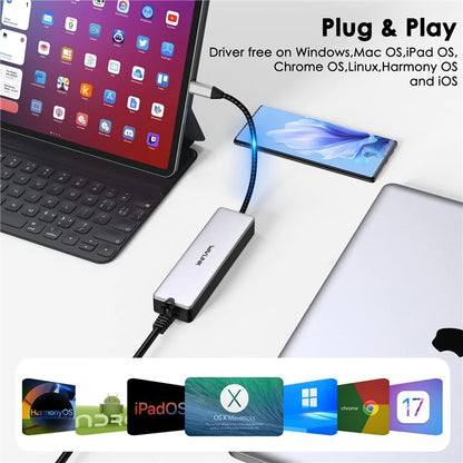 WAVLINK UH3032G 3-port USB C Hub with RJ45 Gigabit Ethernet Adapter for MacBook Pro / Chromebook