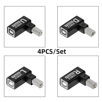 U2-038-BM002 4Pcs / Set USB 2.0 Type-B Male to Female Extension Adapter Horizontal Vertical Angled 90 Degree for Printer Scanner