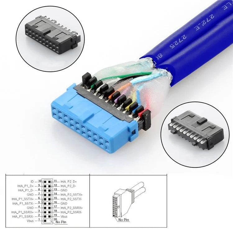 U3-066-U2 Internal Four USB2.0 & USB 3.0 Female Mount Panel to Motherboard 9-pin 19-pin 20-pin Baffle Cable