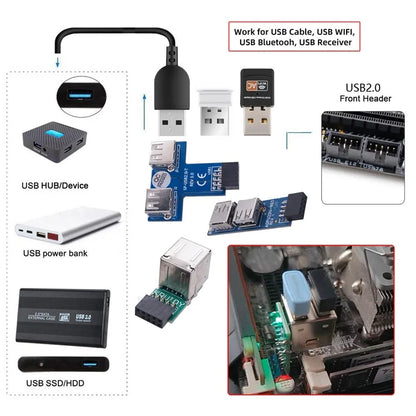U2-075-9P 3Pcs / Set 9Pin USB2.0 Motherboard Front Panel Header Female to Dual USB Female Adapter Vertical / Horizontal Type