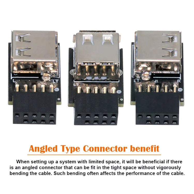 U2-075-1P 3Pcs / Set 9Pin / 10Pin Motherboard Front Panel Header Female to Single USB 2.0 Female Adapter, Straight+Left+Right Angle