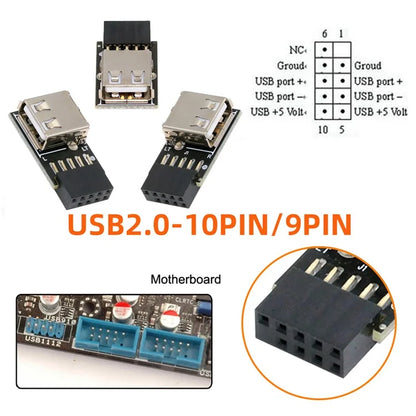 U2-075-1P 3Pcs / Set 9Pin / 10Pin Motherboard Front Panel Header Female to Single USB 2.0 Female Adapter, Straight+Left+Right Angle