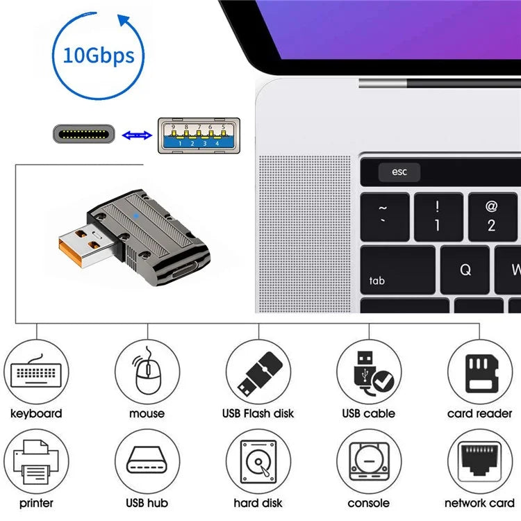 UC-029-TC002 USB 3.1 Type C Female to USB 3.0 Type-A Male 90 Degree Left Angled Flat Type 10Gbps Data 120W Power Adapter