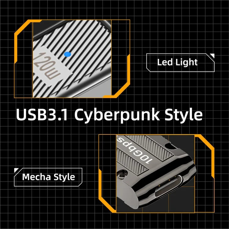 UC-029-TC006 USB 3.1 Type C Female to USB 3.0 Type-A Male 90 Degree Left Angled 10Gbps 120W Mini Power Adapter
