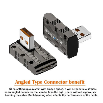 UC-029-TC006 USB 3.1 Type C Female to USB 3.0 Type-A Male 90 Degree Left Angled 10Gbps 120W Mini Power Adapter