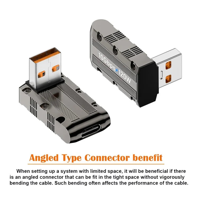 UC-029-TC007 USB 3.1 Type C Female to USB 3.0 Type-A Male 90 Degree Down Angled Type 10Gbps 120W Power Adapter