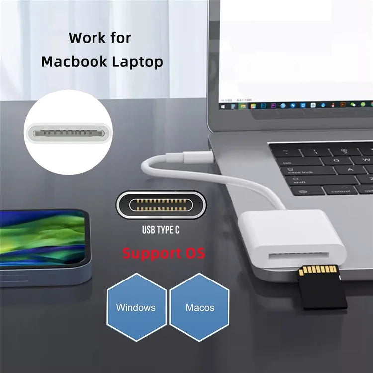UC-155-SD001 USB 2.0 USB-C to Standard SD SDXC SDHC Card Reader Adapter for MacBook Laptop Tablet Phone