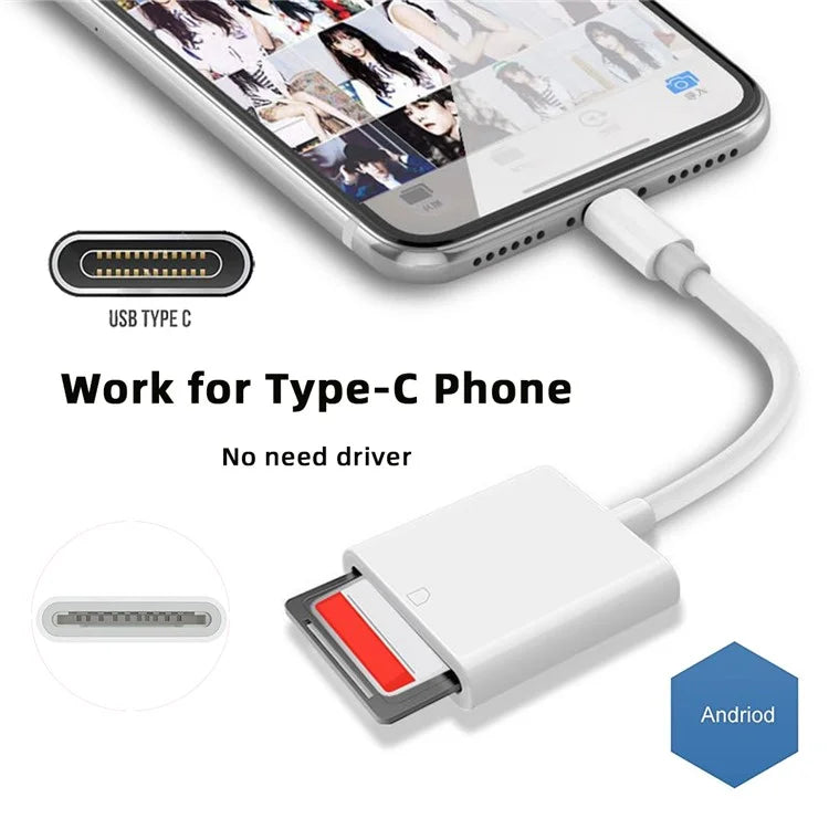 UC-155-SD001 USB 2.0 USB-C to Standard SD SDXC SDHC Card Reader Adapter for MacBook Laptop Tablet Phone
