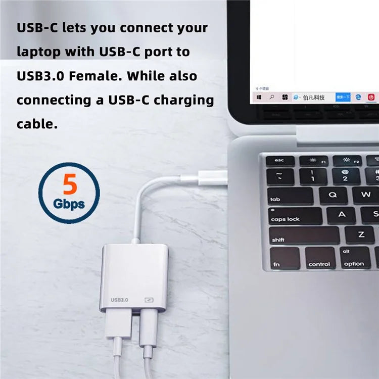 UC-155-TC002 Type-C to Type-A USB3.0 Female with PD Power Charge Adapter Compatible with Macbook Laptop Tablet Phone