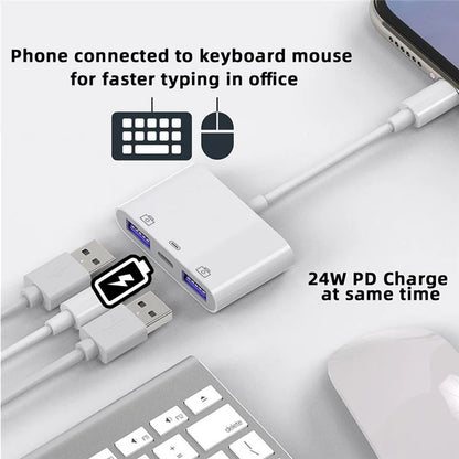 UC-155-TC003 Type C to Dual Type-A USB3.0 Female with PD Power Charge Adapter Compatible with Laptop Tablet Phone