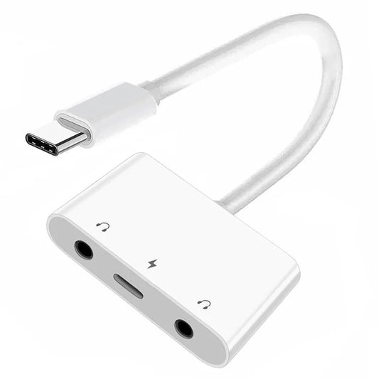 UC-155-TC005 Type C to Dual 3.5mm Audio AUX + MIC Sound Card with PD Power Charge Adapter for Laptop Tablet Phone