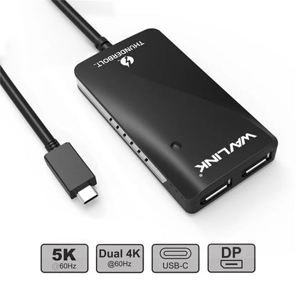 WAVLINK WL-UTA01D Thunderbolt 3 to Dual DisplayPort Adapter Type-C Thunderbolt 3 Splitter Converter