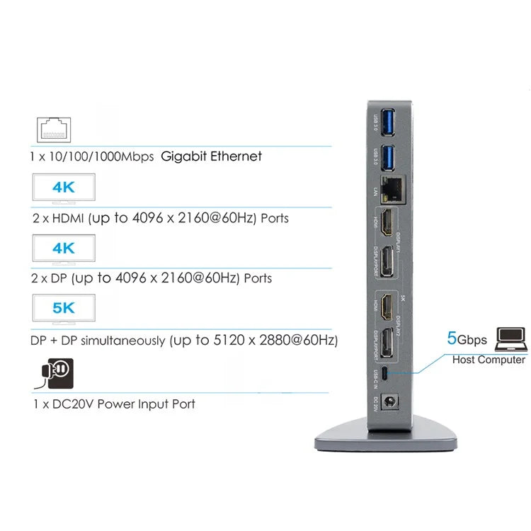 WAVLINK WL-UG69DK7 Type-C Universal Docking Station Desktop Laptops Aluminum Alloy Hub Adapter Support 4K / 5K