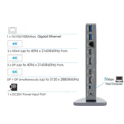 WAVLINK WL-UG69DK7 Type-C Universal Docking Station Desktop Laptops Aluminum Alloy Hub Adapter Support 4K / 5K
